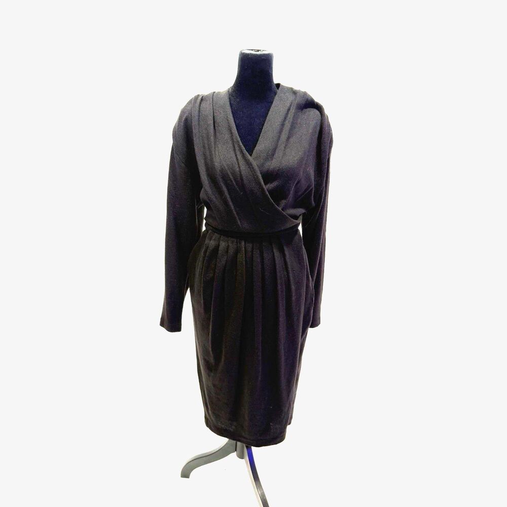 L Rothschild for Lilli Ann	black wool crepe wrap dress